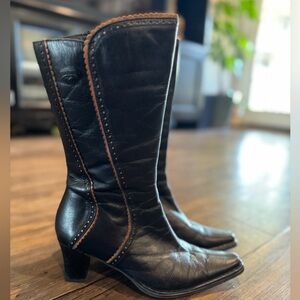 Pikolinos Brown Leather Scallop Design Pointed Toe Side Zip Boots Sz 39 US 8.5/9